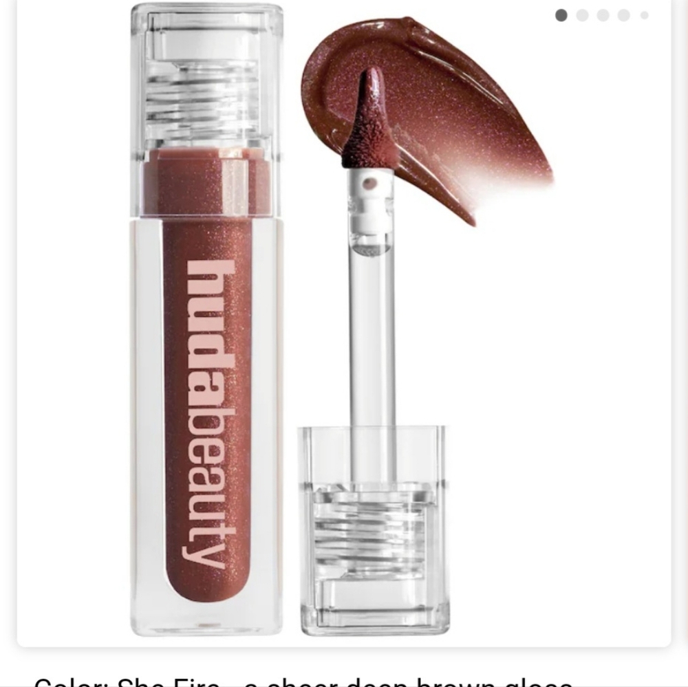 New,Huda Beauty faux filler shimmer lip gloss, "she fire" color brown shimmer